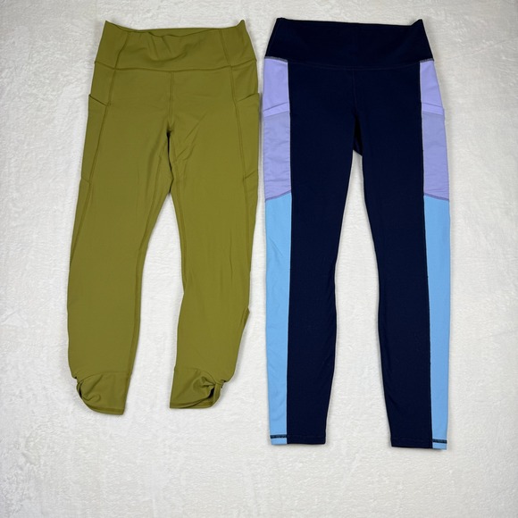 Lot of 2 - Fabletics Olive Green & Blue Leggings with Pockets Womens Size M - Picture 1 of 8
